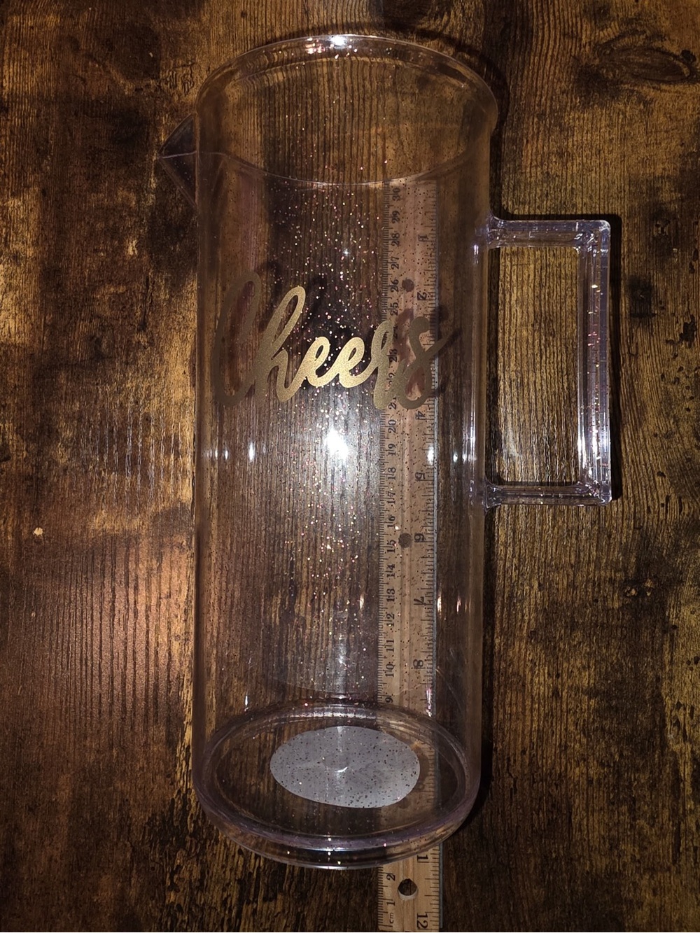 Ashland Clear Acrylic Pitcher with Gold 'Cheers' Script